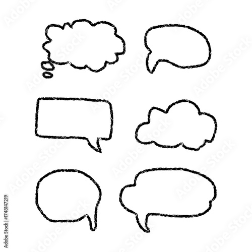 Hand Drawn Crayon Doodle Speech Cloud Frame. Chalk Texture Talk Balloon Vector Illustration on White Background