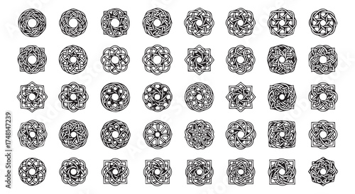 Collection of intricate circular mandala patterns and geometric designs, isolated on transparent background