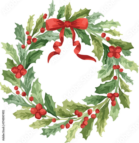 Christmas wreath with holly berries