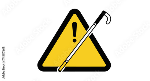 Warning sign with a white cane, indicating the presence of blind or visually impaired people.