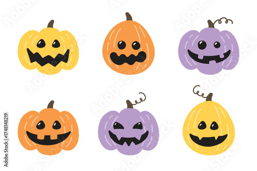 Collection of pumpkin lantern icons isolated on white background. Vector illustration