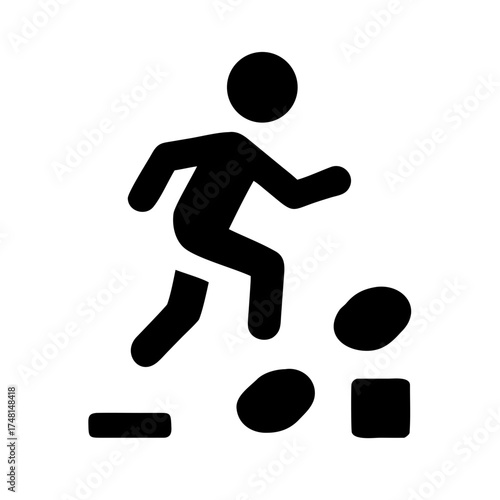 Stick figure stepping over obstacles