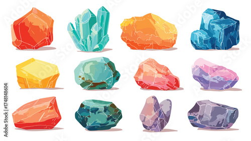 Vibrant Gemstones Rocks Minerals Cartoon Illustration Vector