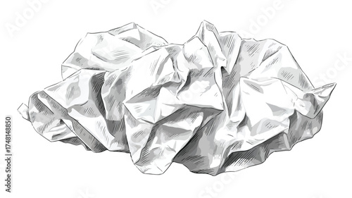 Crumpled Tissue Paper on White Background Vector with Outline