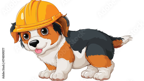 Adorable Cartoon Dog Construction Worker with Tools and Hard Hat Vector Illustration