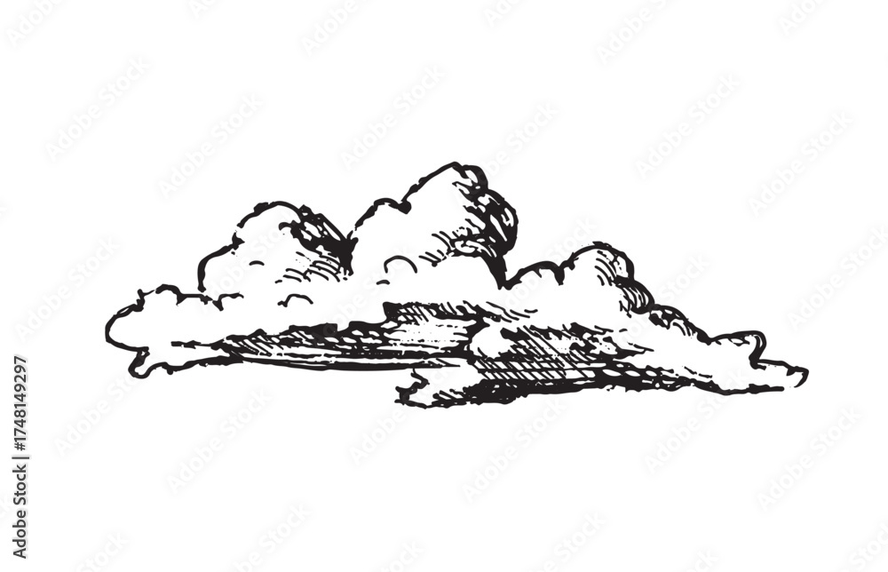 Obraz premium Set of clouds in hand drawn vintage retro style isolated on white background. Cartoon design elements. Vector illustration.