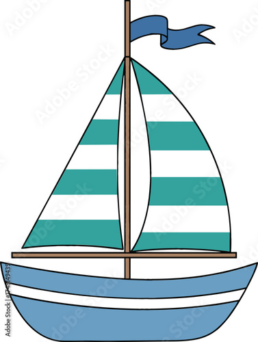 Teal and White Sailboat Vector Illustration on White Background