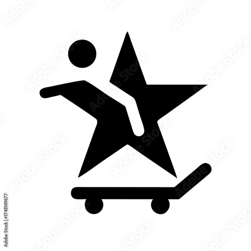 Skateboarder silhouette performing a trick with a star