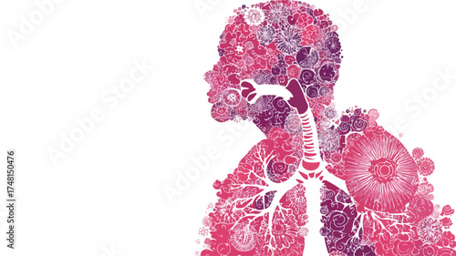 Cough Disease Concept Vector Illustration with Outline Isolation