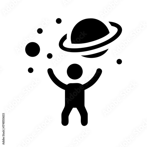 Person with arms raised holding a planet