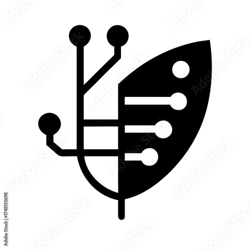 A leaf with a circuit design represents technology