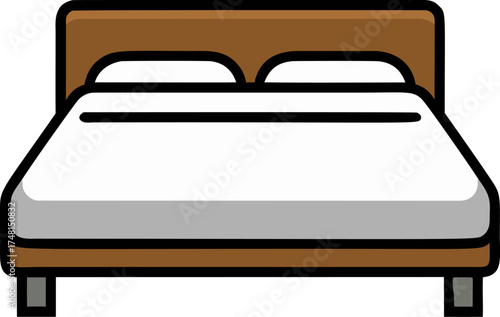 Bed vector, simple front view with headboard and pillows — stock vector