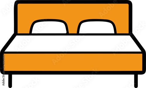 Bed vector minimal line art with orange headboard and pillows — stock vector