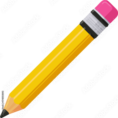 Yellow pencil vector, classic wooden style with pink eraser and graphite tip — stock vector