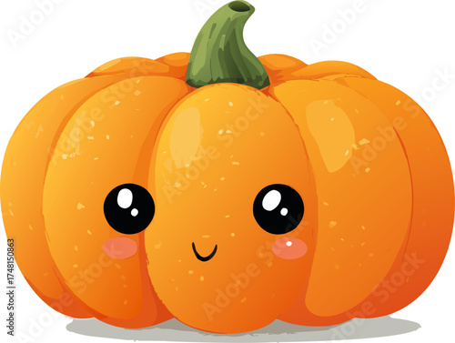 Pumpkin cartoon vector, kawaii style with cute smiling face and blushing cheeks — stock vector