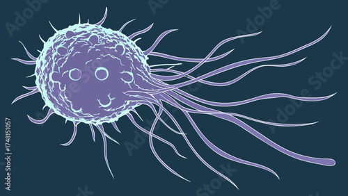 Abstract Cell Structure Microscopic Biology Illustration Medical Science Artwork Purple and Blue Hues Healthcare Design Element.