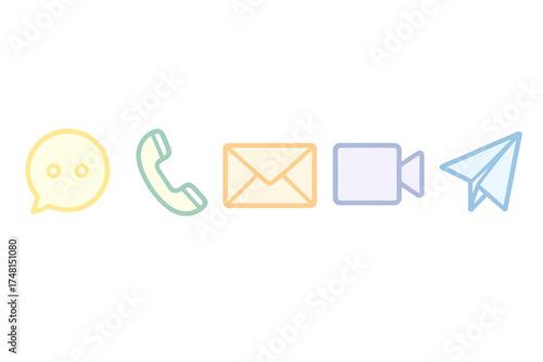 Modern pastel icons representing digital communication and contact methods