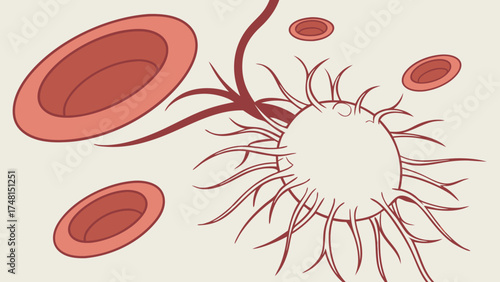 Abstract illustration of cells and blood vessels medical diagram healthcare graphic biology concept.