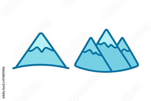 Simple blue mountain symbols featuring single peak and three peaks for outdoor concepts
