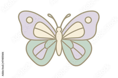 Groovy pastel butterfly with thick outlines and soft colors isolated on white