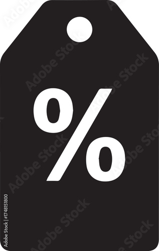 Black tag icon with percentage sign for sales promotions and discounts