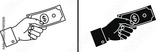 Hand Holding Dollar Bill Icon, Payment Vector