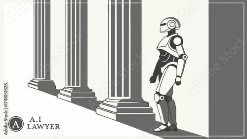 Artificial Intelligence Robot Lawyer Legal Technology Concept Illustration.