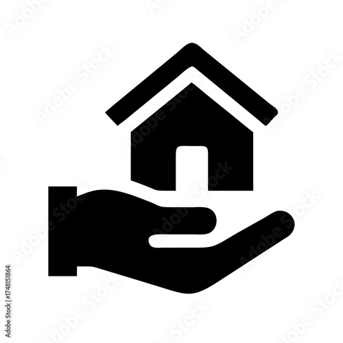 Hand holding a house with door, real estate offer