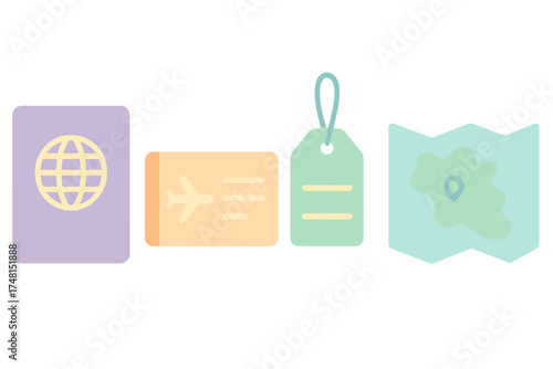 Essential travel documents and navigation tools including passport boarding pass and map for international trip