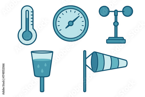 Set of meteorological instruments for measuring temperature pressure wind and rain