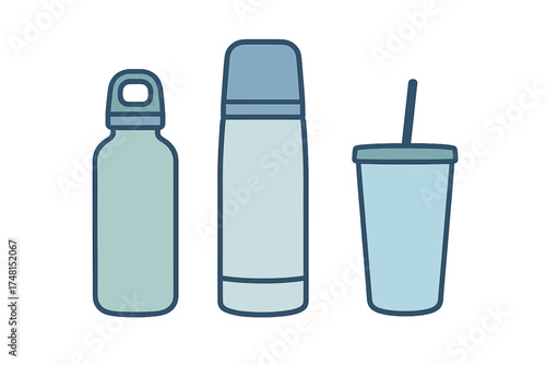Eco-friendly reusable drinkware set with water bottle, insulated thermos, and travel tumbler cup