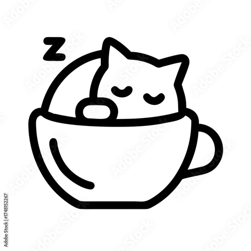 A cute cat is sleeping peacefully in a cup