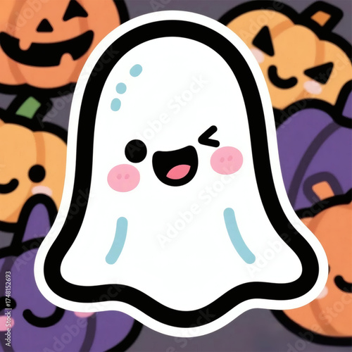 Cute Halloween Smiling Ghost Vector Set