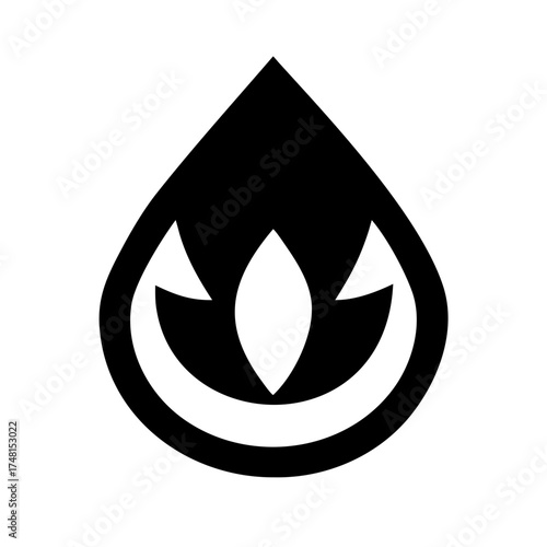 Water drop with lotus symbol, representing purity