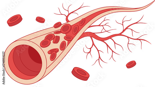 Blood vessel red blood cells circulatory system medical illustration healthcare anatomy biology science vessel artery vein capillary blood flow human body red cells cells medical.