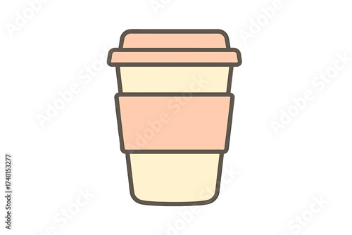 Simple stylized disposable coffee cup with lid and protective sleeve for hot beverages