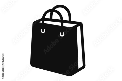 Minimalist black shopping bag silhouette graphic design element for retail and online commerce