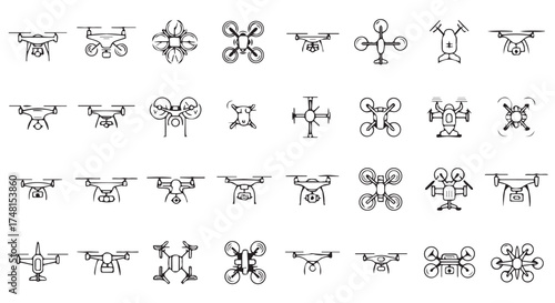 Various drone models and designs, isolated on transparent background