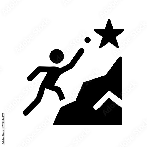 Person climbing a mountain to reach for a star