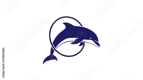 A Minimalist and Abstract Line Art Dolphin Jumping through a Circle, an Elegant Logo for Marine and Aquatic Brands