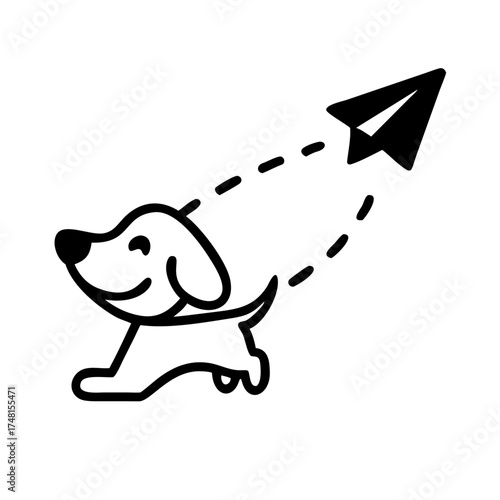 Cartoon dog chasing a paper airplane