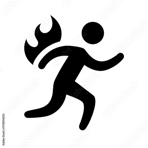 Stick figure running with fire on its back