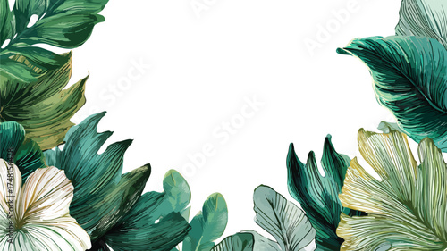 Exquisite Lush Tropical Leaves Botanical Watercolor Frame Illustration