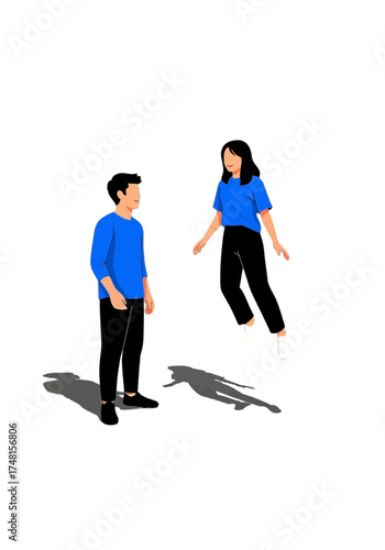 Minimal Vector Art of Floating Woman and Standing Man
