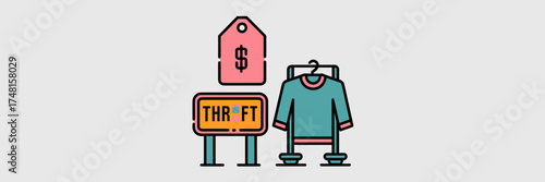 Thrift store branding vector illustration – Great for secondhand shop design, retail campaigns, or fashion resale branding