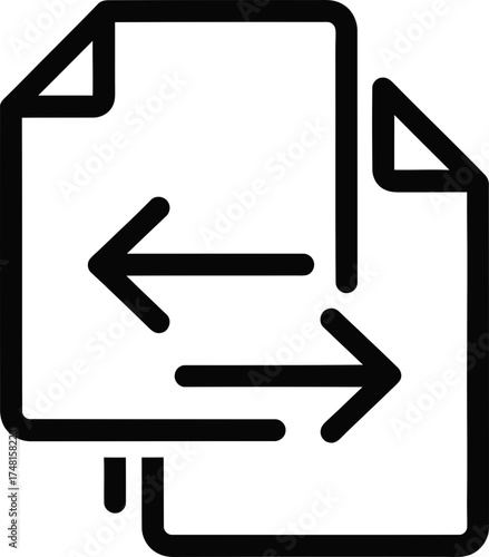 Document transfer icon symbol. File exchange concept. Paper document with arrows between them. Vector illustration for app, website design