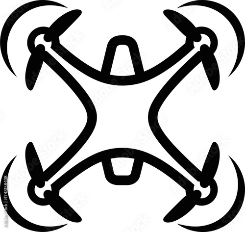 Drone icon with four propellers and central square body in simple outline style. Technology, surveillance, and aerial photography concept. Vector graphic for web, app, or print