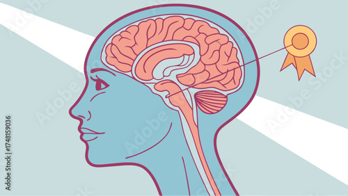 Illustration of a human brain with an award symbol representing intelligence achievement or success.