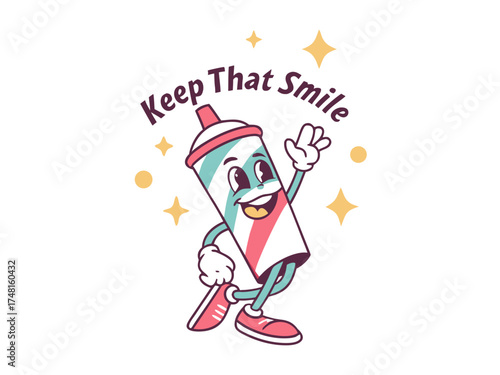 Cheerful Cartoon Toothpaste Tube Character Encouraging Positivity with the Phrase Keep That Smile toothpaste