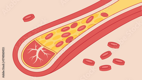 Cross-section of artery with blood cells flowing through medical illustration healthcare anatomy biology.